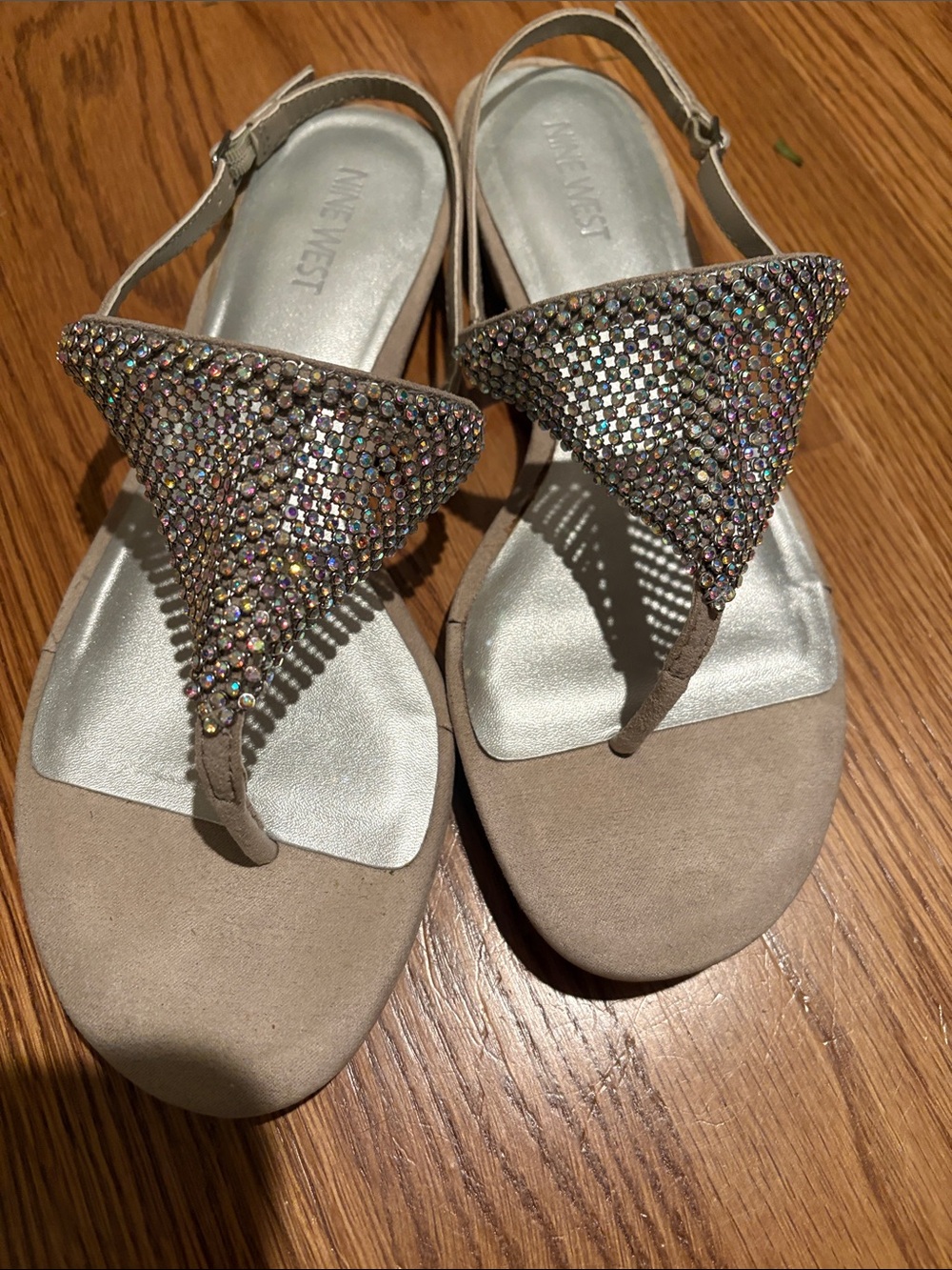 Nine West Taupe Jeweled Slingback Sandals